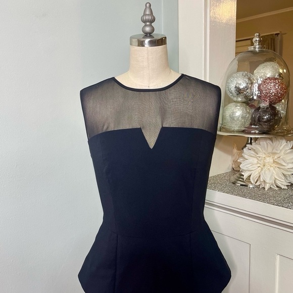 Cache Black Illusion Mesh Peplum Sheath Cocktail Party Dress 4 Nwt - Picture 6 of 10